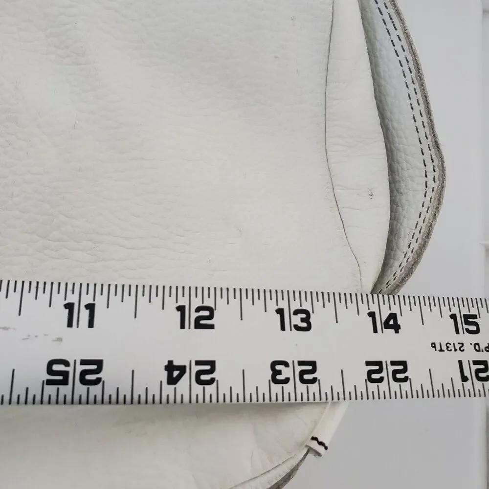 Oushka Vintage White Leather Shoulder Bag Hobo Purse w/ Front Pockets Crossbody